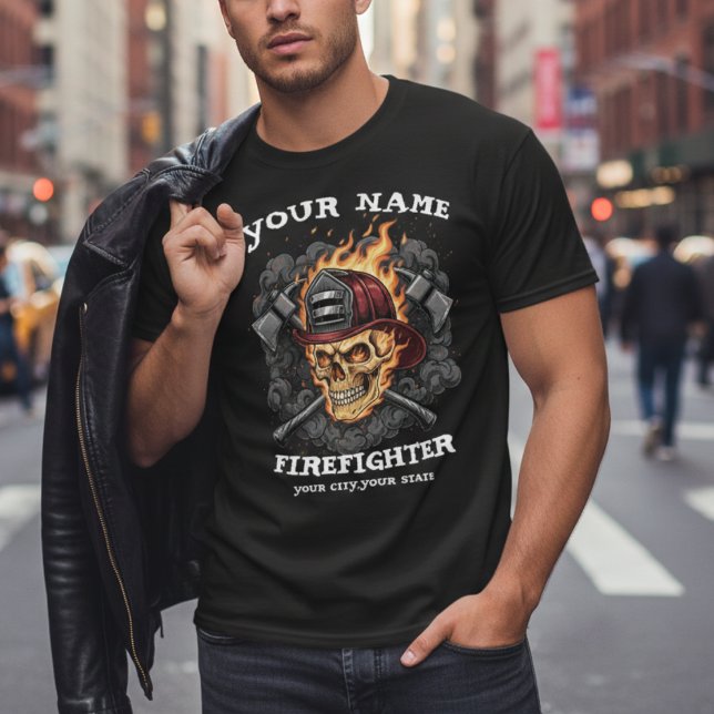 Personalized Flame Skull Firefighter Gear T-Shirt (Creator Uploaded)