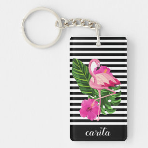 Personalized Flamingo Striped Acrylic Keychain