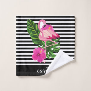 Personalized Flamingo Striped Wash Cloth