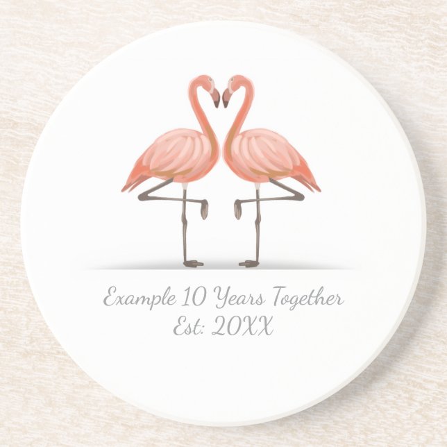 Personalized Flamingo X Years Together Anniversary Coaster (Front)
