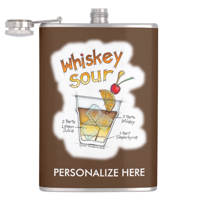 PERSONALIZED FLASK, WHISKEY SOUR RECIPE COCKTAIL HIP FLASK (Opened)