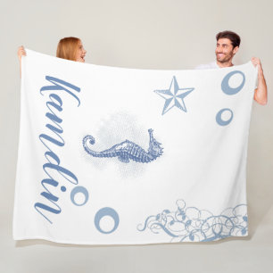 Personalized Fleece Throw Seahorse Ocean Beach