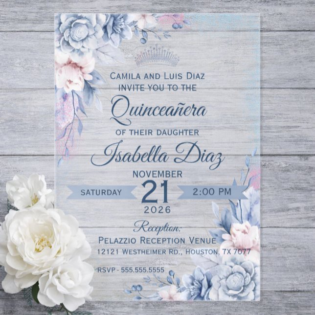 Personalized Floral Acrylic Quinceañera Invitation (Creator Uploaded)