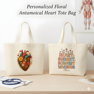 Personalized Floral Anatomical Heart Surgery Gift Large Tote Bag