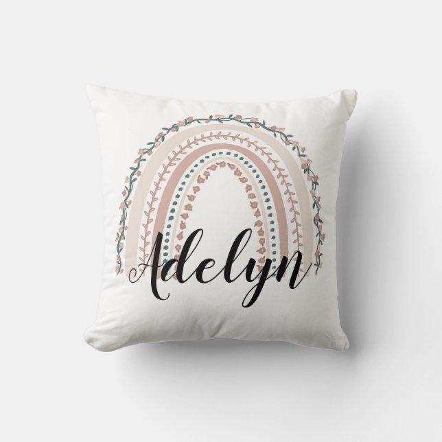 Personalized Floral Boho Rainbow Name Pillow  (Front)