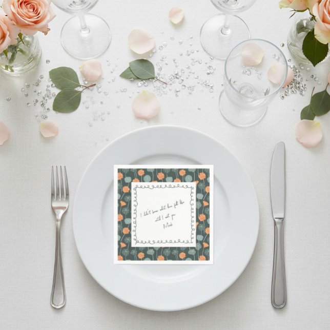 Personalized Floral Border Love Note Napkin  (Creator Uploaded)