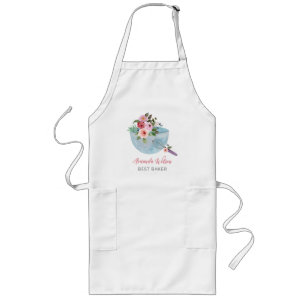 Personalized Floral Bowl and Whisker Bakers Long Apron