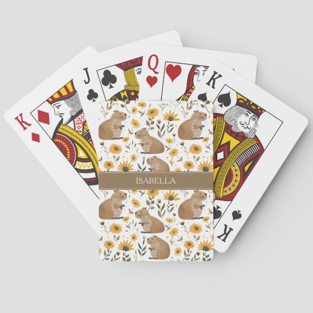 Personalized Floral Capybara Playing Cards (Back)