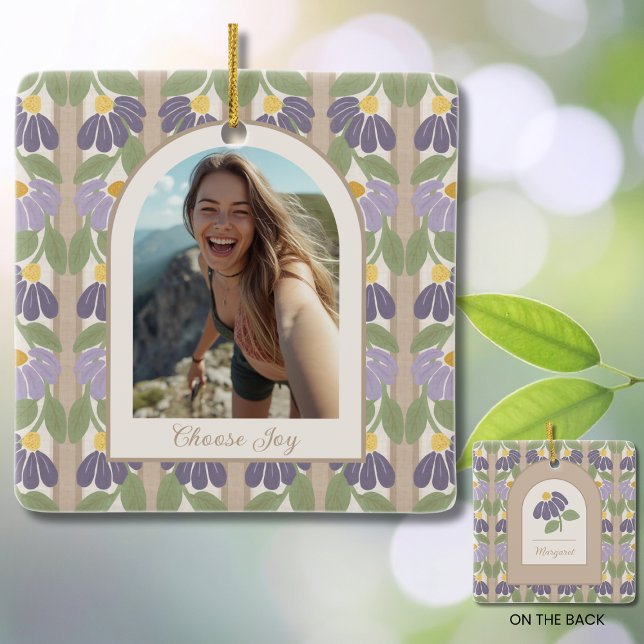 Personalized Floral Ceramic Photo Ornament  (Personalized Floral Ceramic Ornament – Custom Photo & Inspirational Message Keepsake)