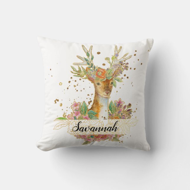 Personalized Floral Deer Cushion (Front)