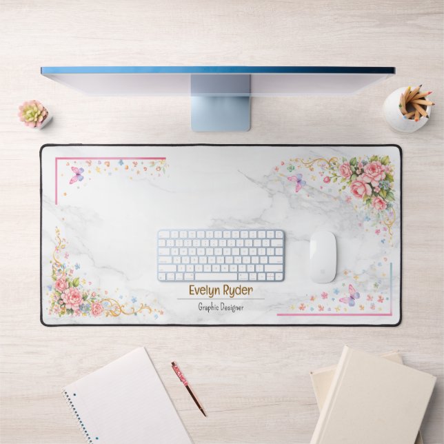 Personalized Floral Desk Mat - Elegant Workspace  (Office 1)
