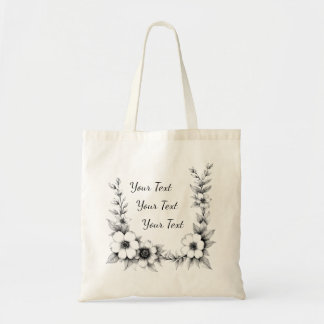 Personalized Floral Frame Tote Bag