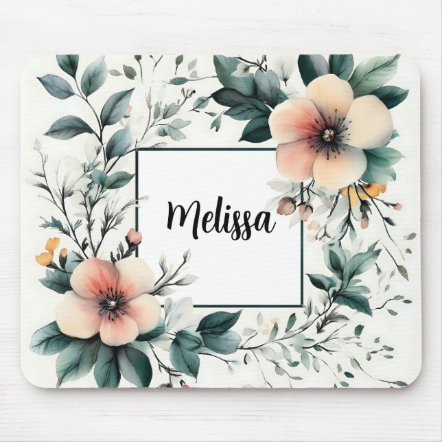 Personalized Floral Frame, Watercolor design Mouse Pad (Front)