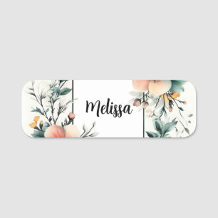 Personalized Floral Frame, Watercolor design Name Tag