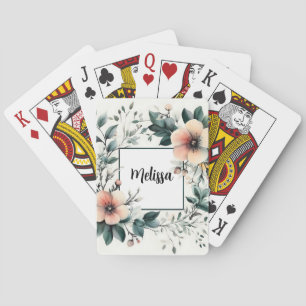 Personalized Floral Frame, Watercolor design Playing Cards