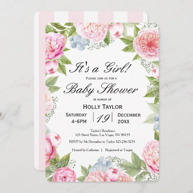 Personalized Floral Garden Baby Shower Invitation (Front/Back)