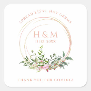 Personalized Floral Garland Pink Wedding Sanitizer Square Sticker