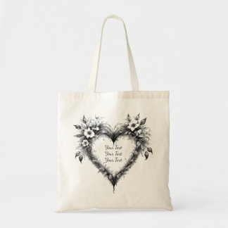 Personalized Floral Heart Wedding Tote Bag