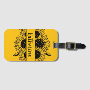 Personalized Floral line drawing sunflowers name  Luggage Tag