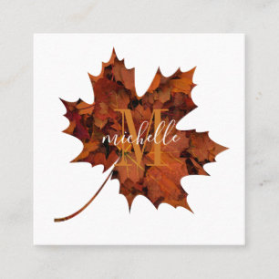 Personalized Floral Monogram Autumn Maple Leaf Square Business Card