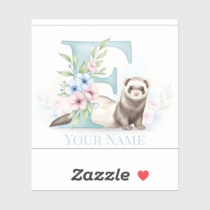 Personalized Floral Monogram 'F' with Cute Ferret