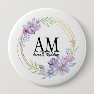 Personalized Floral Monogram Lilac Bouquet 10 Cm Round Badge