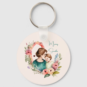 Personalized Floral Mother and Daughter Son Key Ring