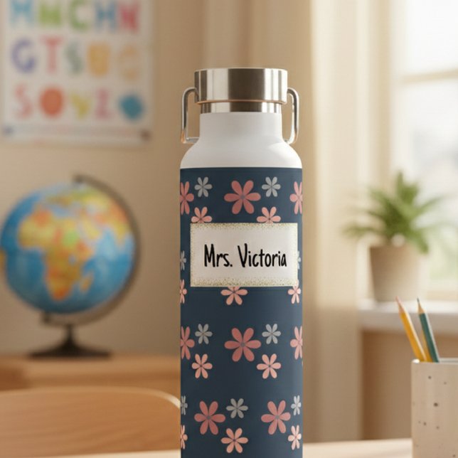 Personalized Floral Mrs. Victoria Insulated Water  Bottle (Creator Uploaded)