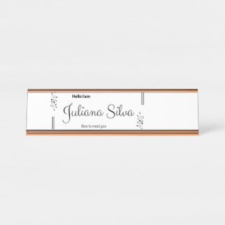 Personalized Floral Name Tag – Black & White Minim Desk Name Plate