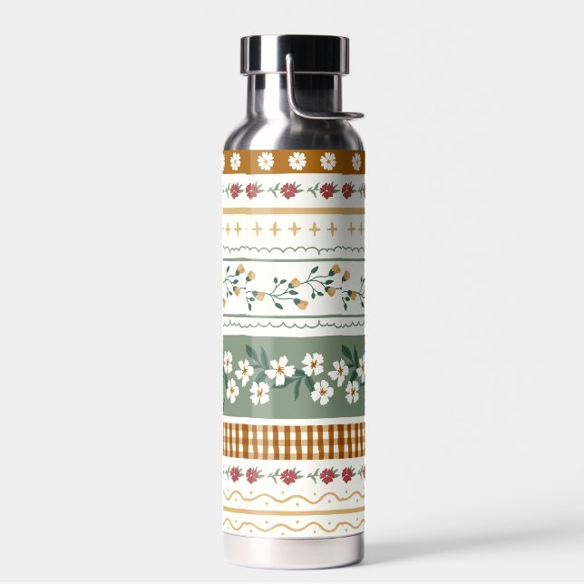 Personalized Floral Pattern Water Bottle with Name (Left)