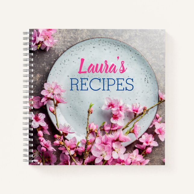 Personalized Floral Recipe Notebook – Custom Name  (Front)