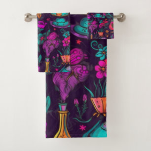 Personalized Floral Skulls  Bath Towel Set