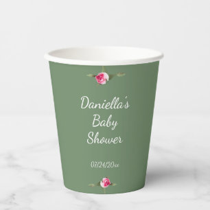 Personalized Floral Spray Green Paper Cups