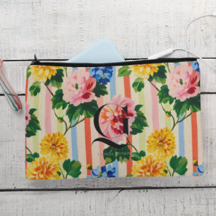 Personalized Floral Stripe Monogram Accessory Pouch