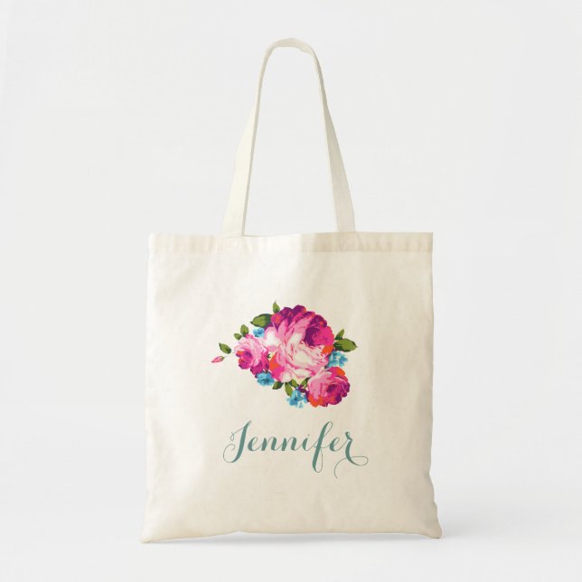 Personalized Floral Tote Bag (Front)