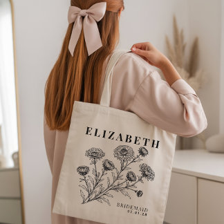 Personalized Floral Tote Bag for Bridesmaid Gift