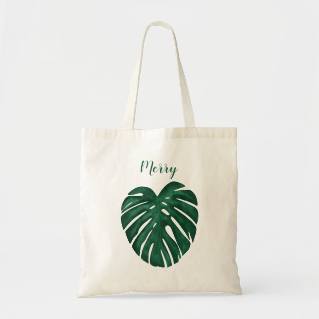personalized floral tote bag monstera leaf (Front)