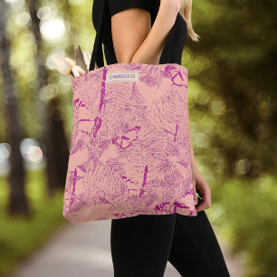 Personalized floral tote pink butterfly bag custom