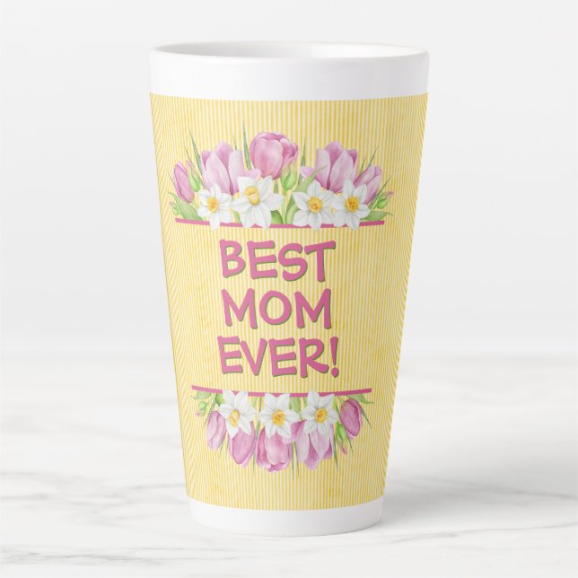 Personalized Floral Tulip and Daffodil Latte Mug (Front)