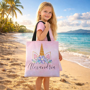 Personalized Floral Unicorn Tote Bag