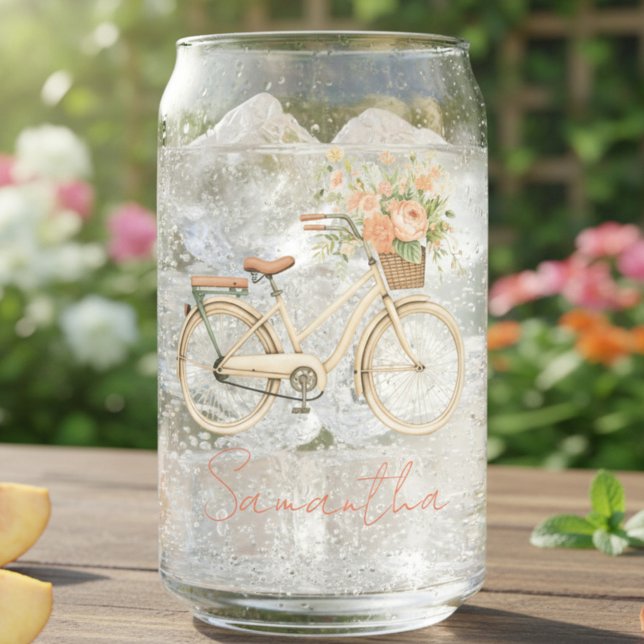 Personalized Floral Vintage Bike Can Glass (Creator Uploaded)