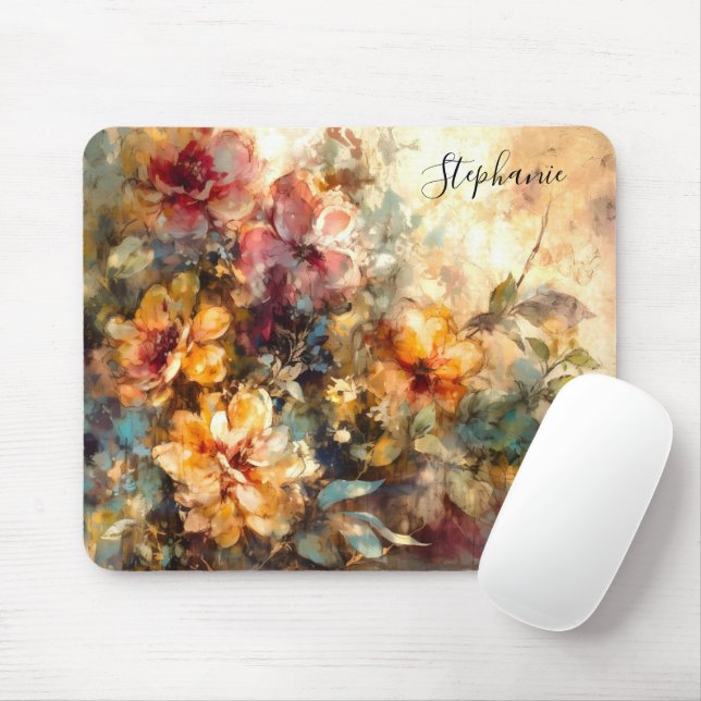Personalized Floral Watercolor Desk Mouse Pad (With Mouse)