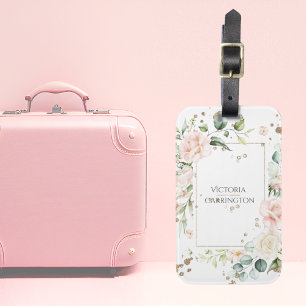 Personalized Floral Watercolor Gold Luggage Tag