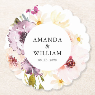 Personalized Floral Wedding Paper Coaster Favor