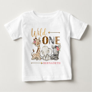 Personalized Floral WILD ONE Safari First Birthday Baby T-Shirt