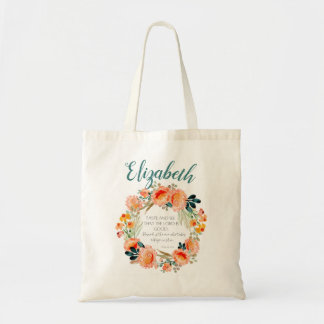 Personalized Floral Wreath Bible Verse Tote Bag