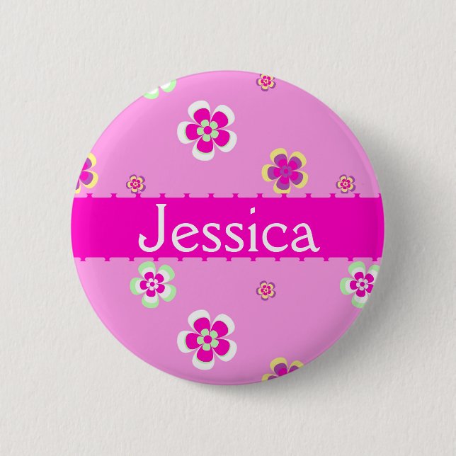Personalized flower pattern with name 6 cm round badge (Front)