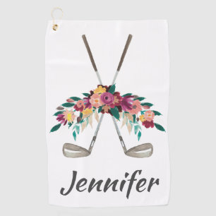 Personalized Flowers with Clubs Womens  Golf Towel