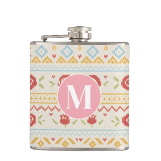 Personalized Folk Nordic Boho Floral Pattern Hip Flask