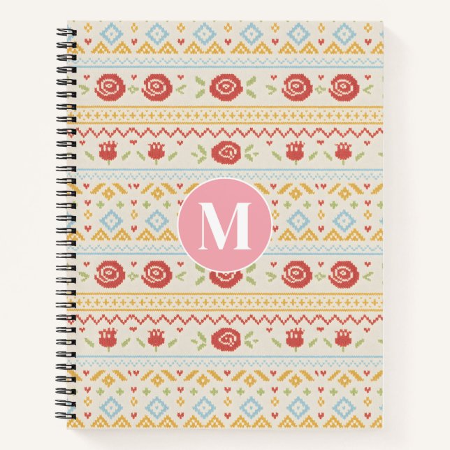 Personalized Folk Nordic Boho Floral Pattern Notebook (Front)